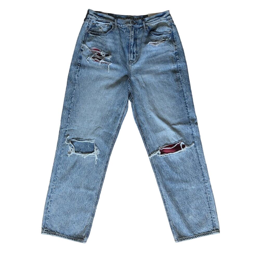 American Eagle Jeans Highest Rise 90’s Boyfriend Patchwork Destroyed Denim 14